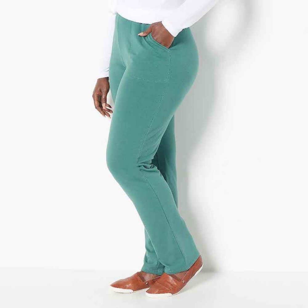 NWT DENIM & CO. ACTIVE FRENCH TERRY‎ PULL-ON PANTS DEEP PINE XXS (TALL)